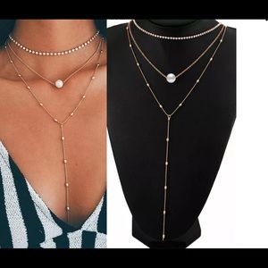 Multilayer Gold Fashion Crystal & Pearl Necklace